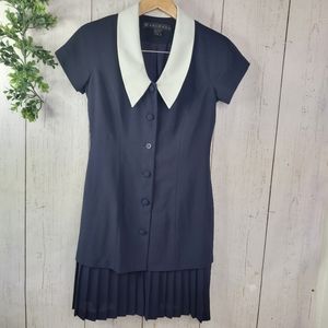 Mariana Navy and White Pleated Dress